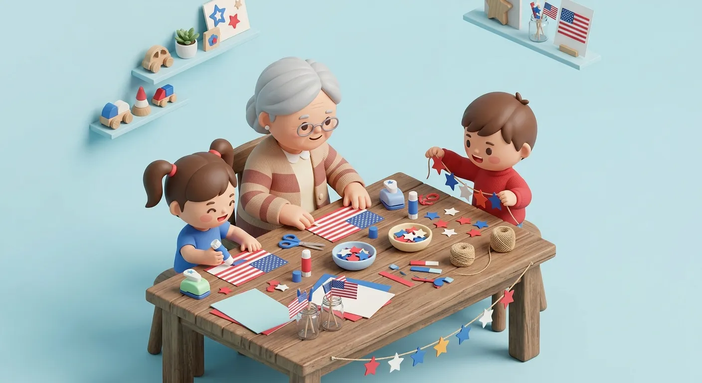 Grandchildren and grandparents celebrating the 4th of July together