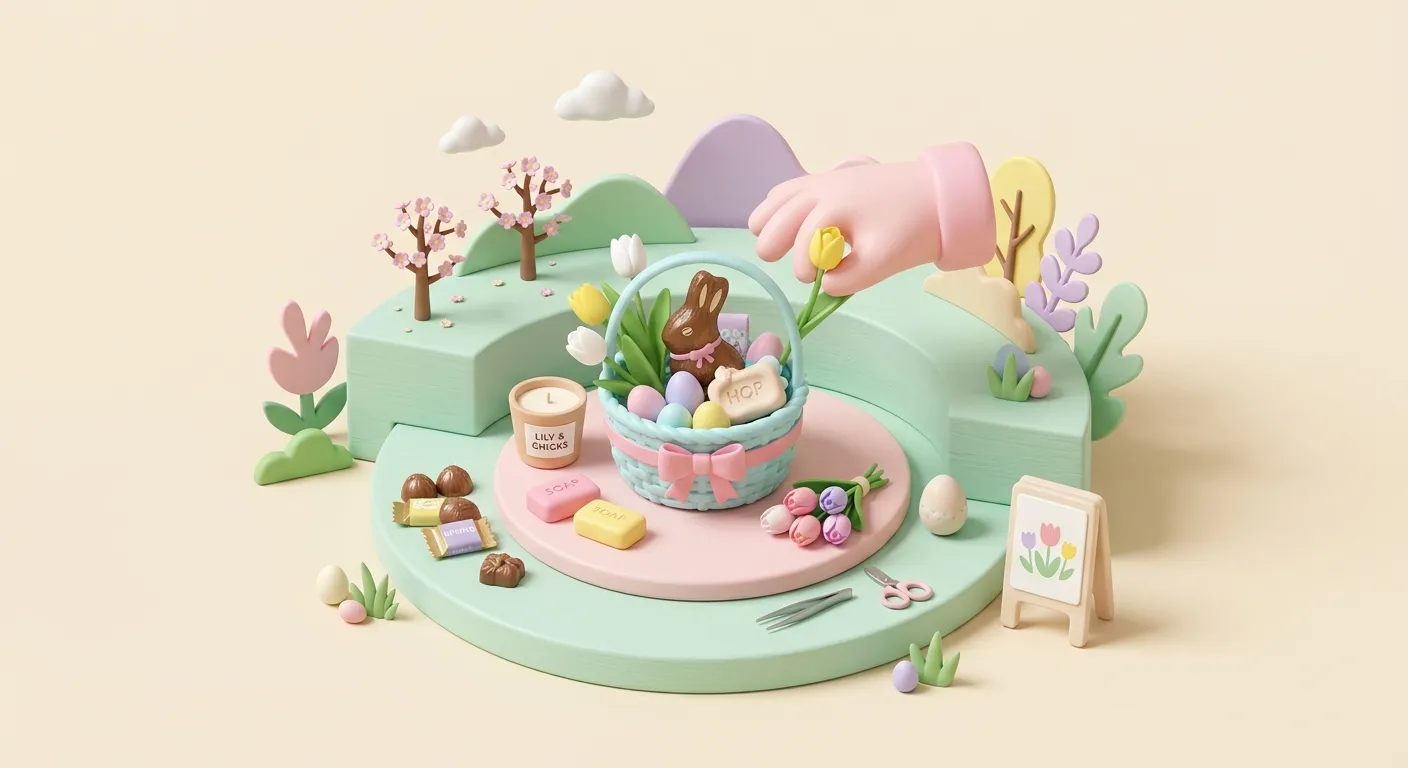 A miniature Easter basket with spring gifts