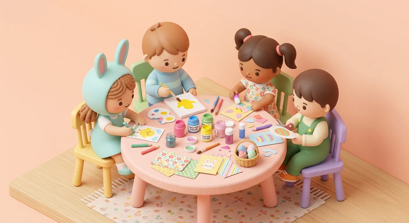 Children crafting handmade Easter cards for grandparents