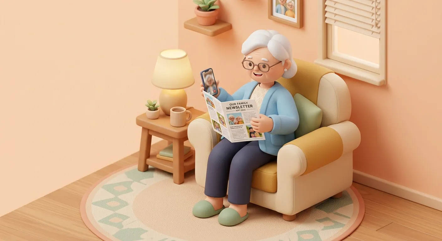 Elderly parent reading a letter while on the phone