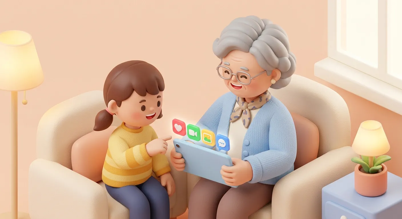 A simplified smartphone home screen for a senior user