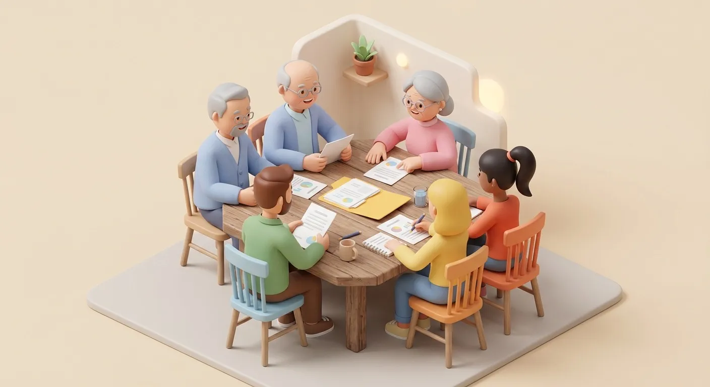 Family reviewing end-of-life planning documents together