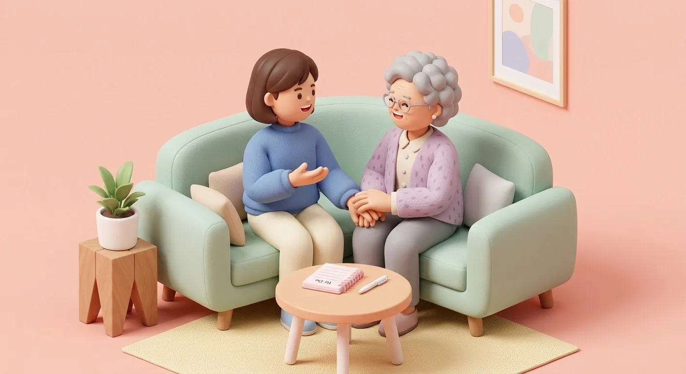 Adult child talking to aging parents about end-of-life wishes at home