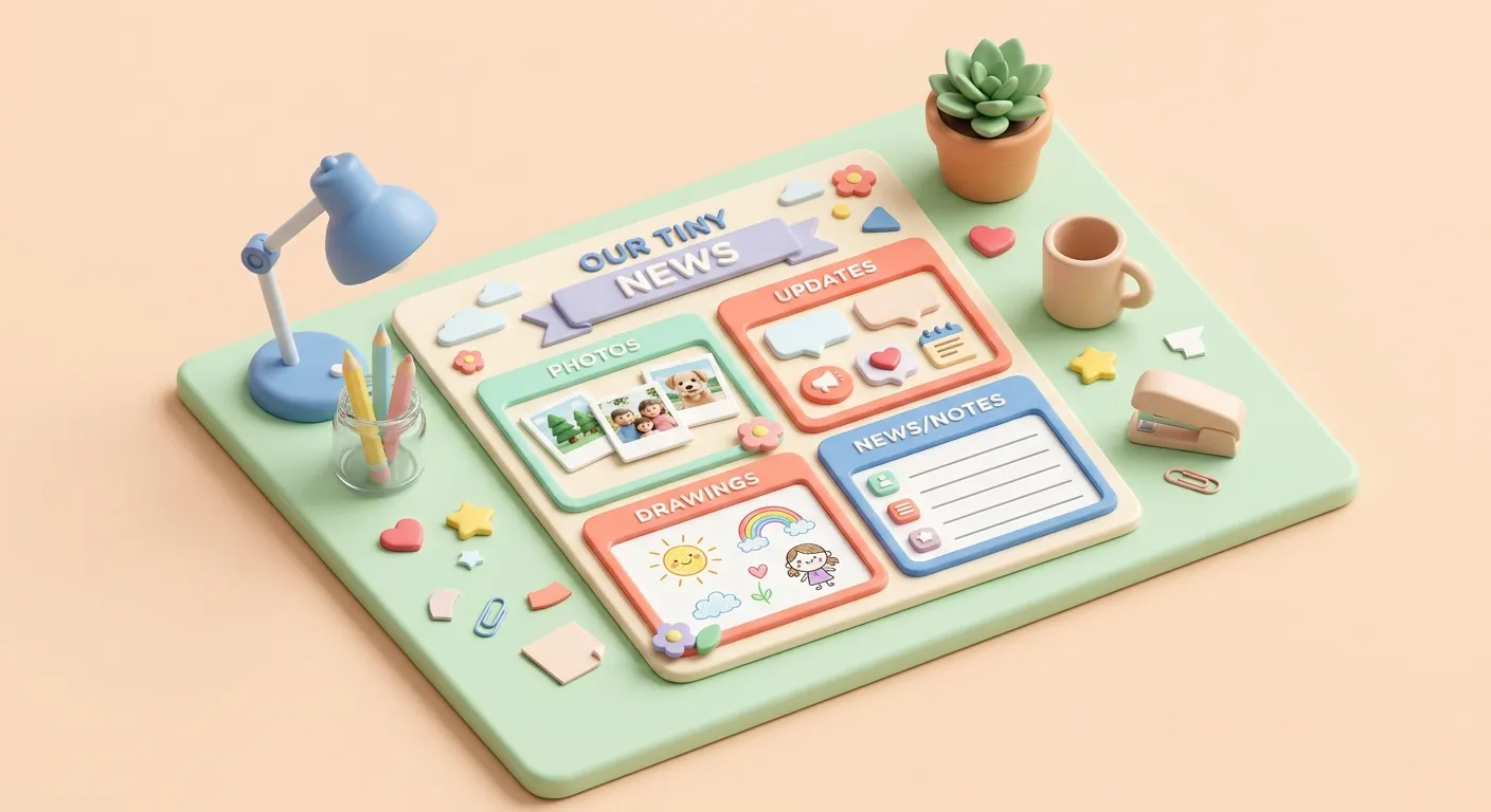 A newsletter layout template with sections for photos and updates