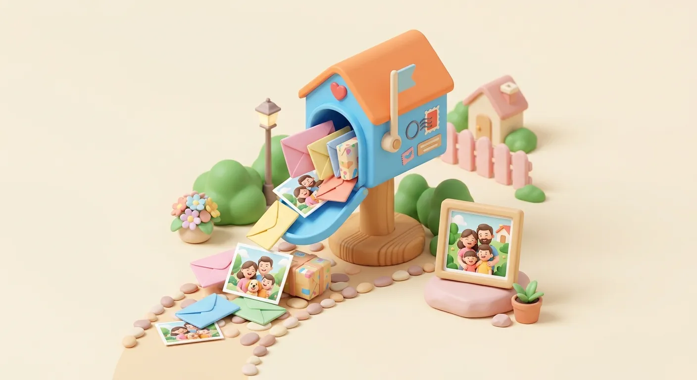 A handwritten letter with family photos on a desk