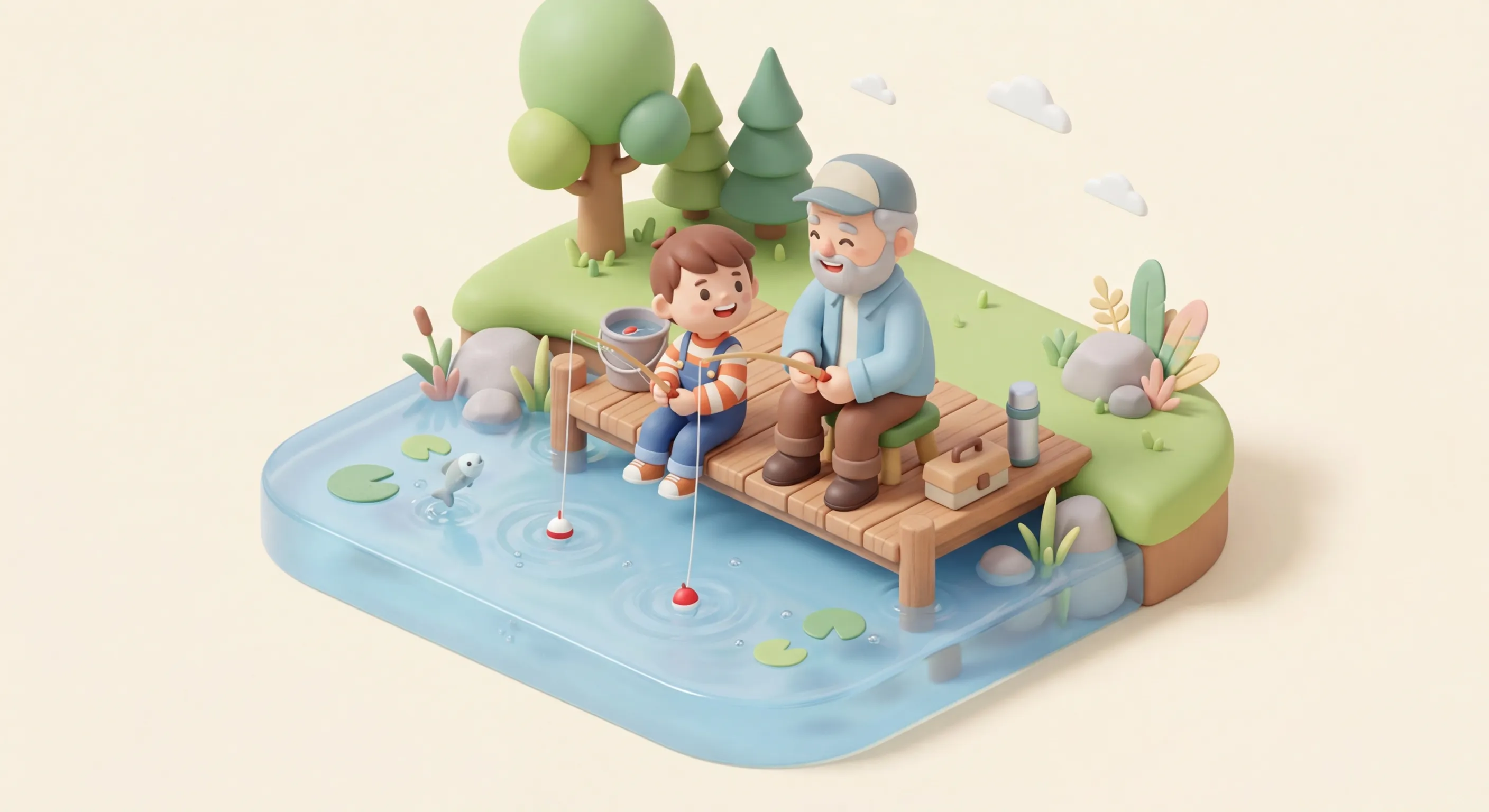 Grandfather and grandchild fishing together