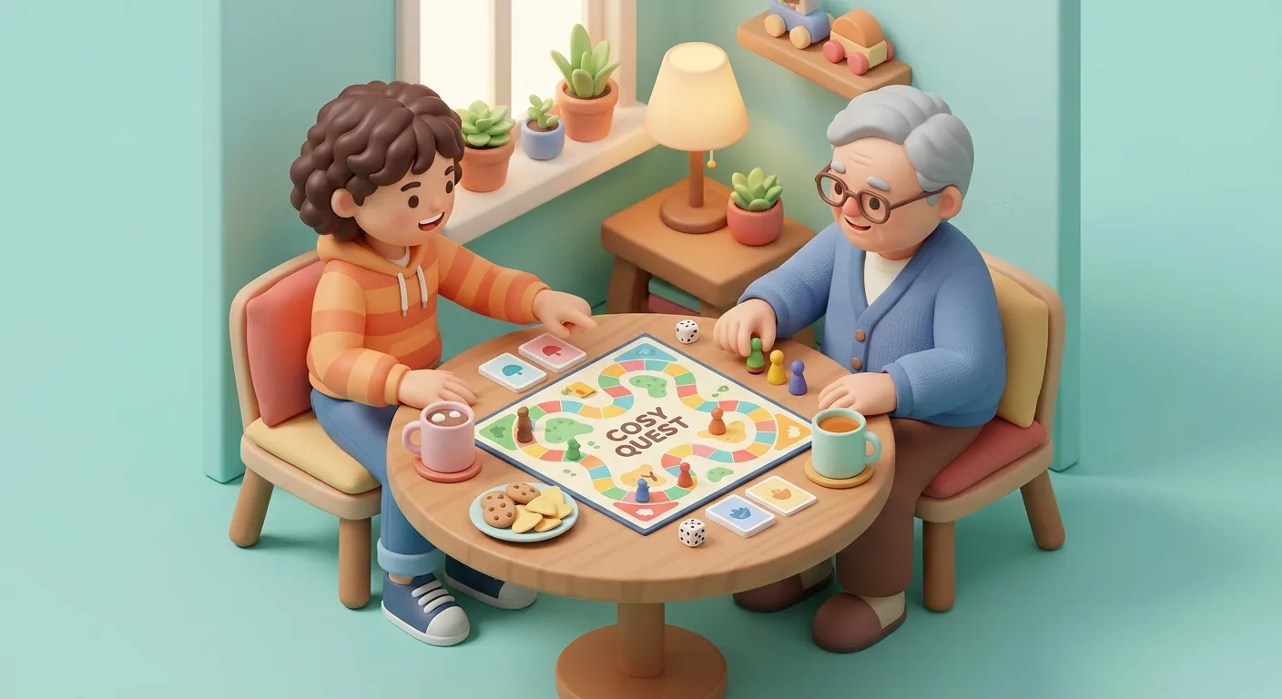 Teenager teaching grandparent to play a board game