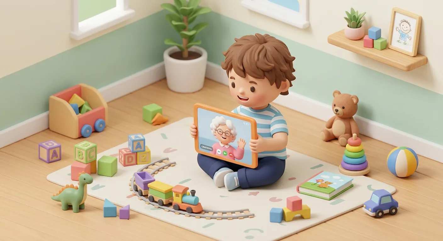 Grandchild talking to grandparent on phone