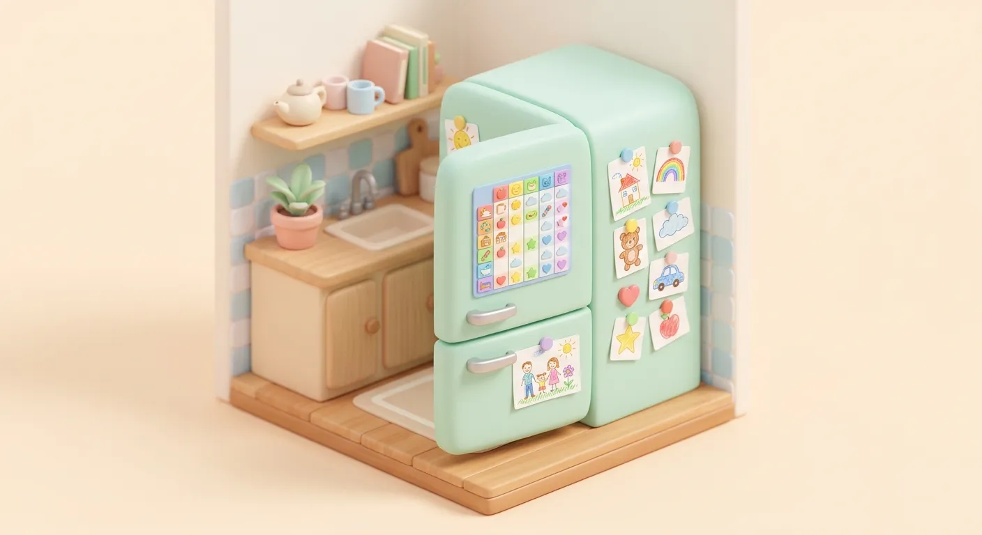 Grandma camp daily schedule posted on a refrigerator