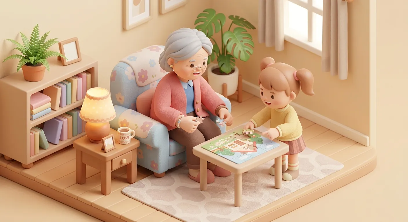 Activities for grandparents with limited mobility — doing a puzzle together at a table