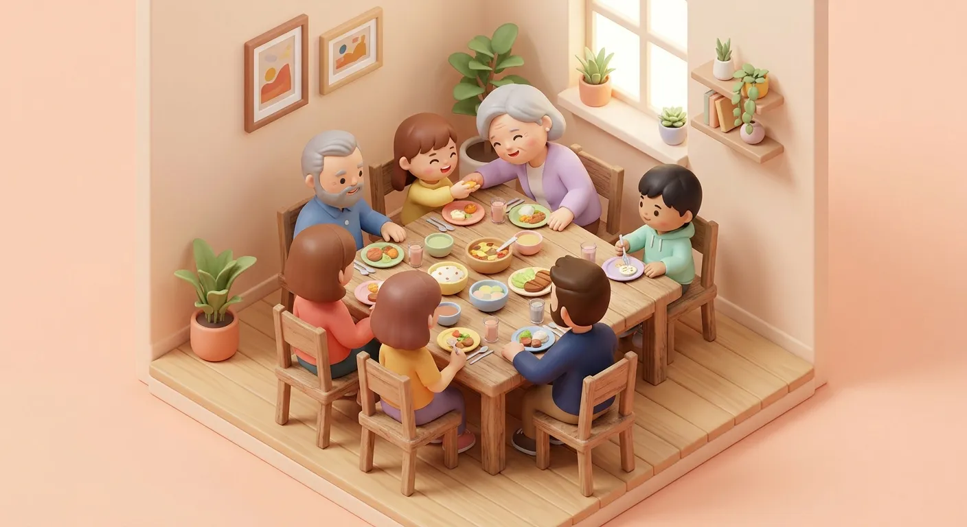 A family gathering scene showing subtle differences in grandparent attention between grandchildren