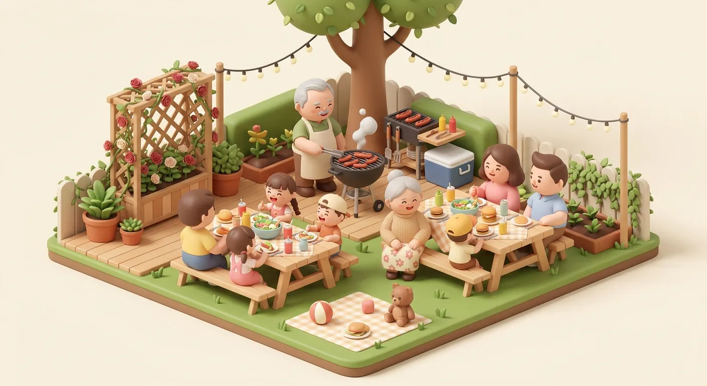 A multigenerational grandfamily spending time together outdoors