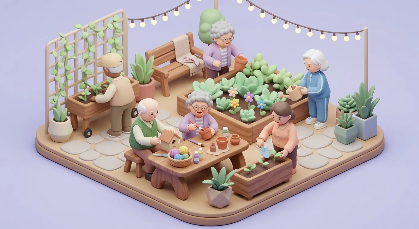 Elderly residents enjoying community activities together