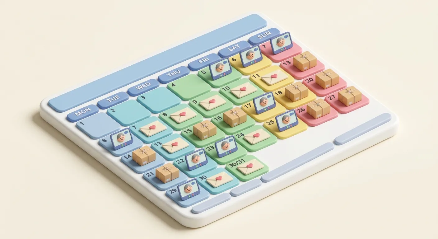 Weekly connection calendar for staying in touch with elderly parents