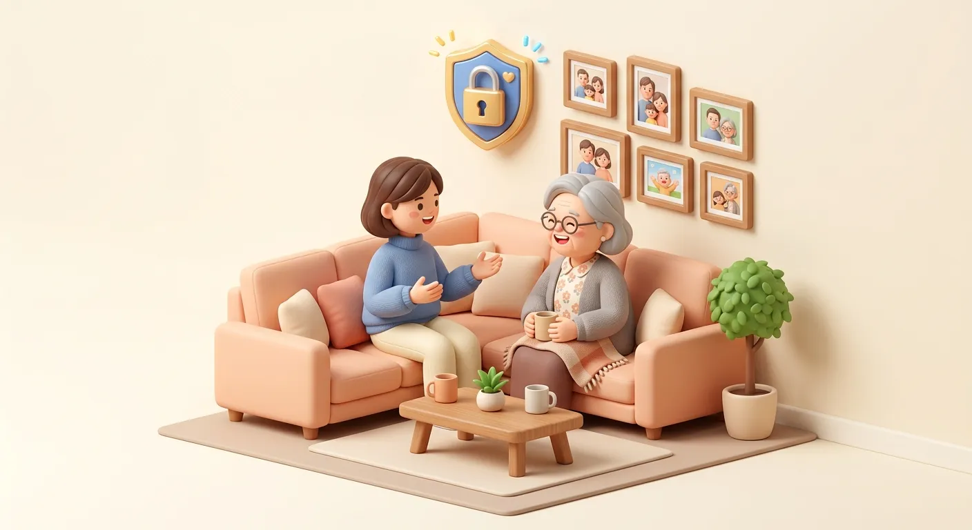 A parent and an adult child are having a caring and supportive conversation together.