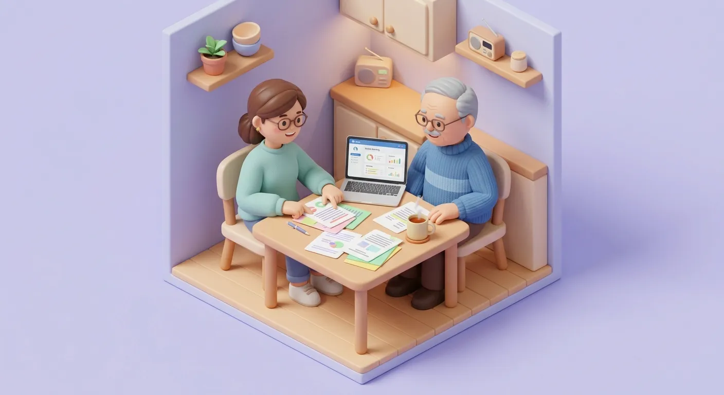 An image of a family discussing finances at the kitchen table
