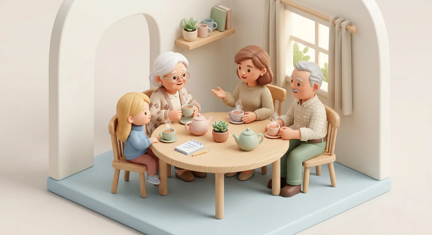 Family setting boundaries with grandparents over a calm conversation