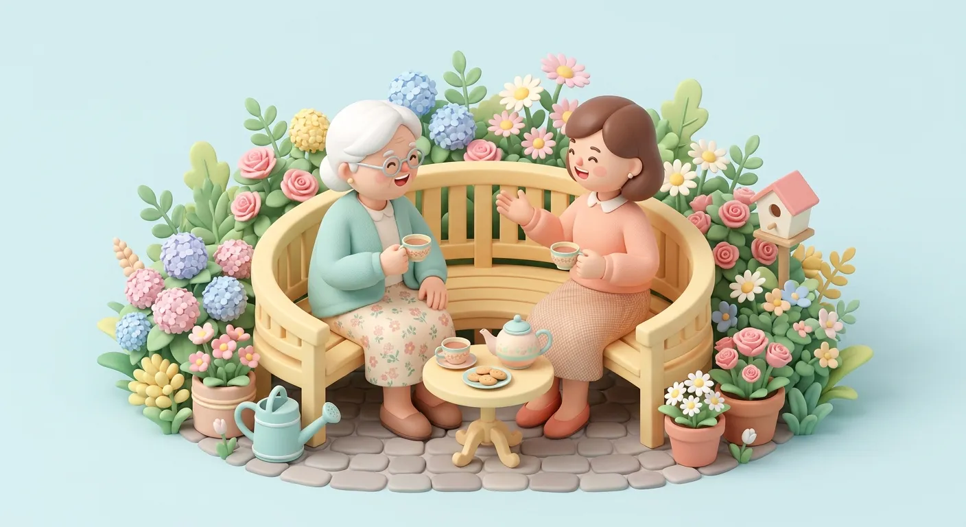 Grandparent and adult child having tea and a loving boundary conversation