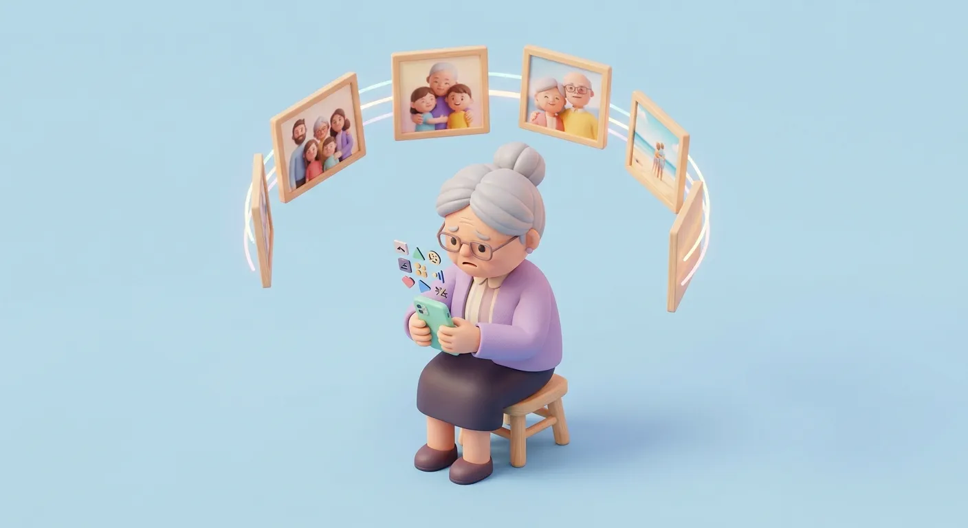 Elderly person struggling with smartphone technology