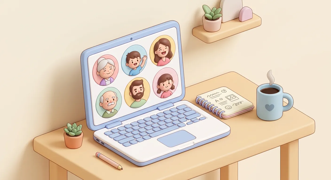 Family having a video call meeting