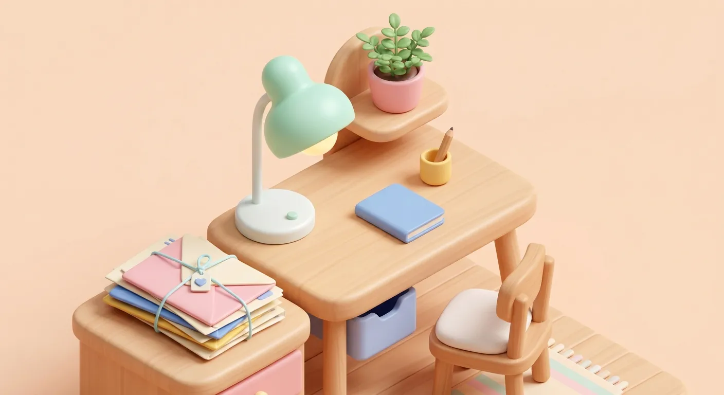 Stack of unopened letters and bills on a desk in pastel tones