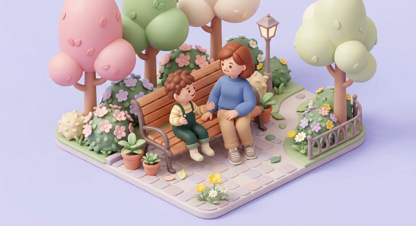 Parent talking to child about grandparent declining health on a couch